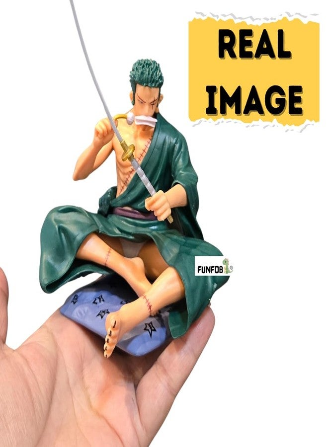 FUNFOB Zoro Action Figure Height - 12cm Collectible for Anime Fans Manga Weeb PVC Multicolour | Z-oro Sitting - Image 2